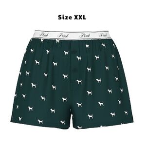 VS PINK Deep Forest Green White Puppy Dog Logo Sleep Boxy Pajama Shorts XXL NEW